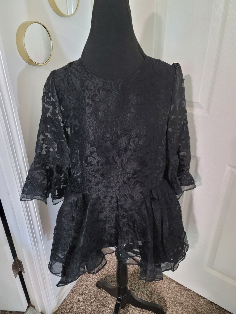 CQ By CQ Black Lace Peplum Women's Tunic XL